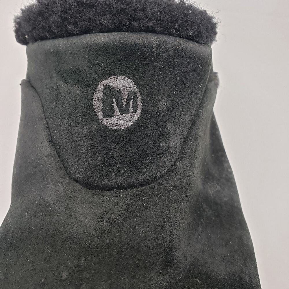 Merrell Encore Q2 Ice Womens Sz 9 Black Leather Slip On Faux Fur Mule Clog Shoes - Picture 10 of 11